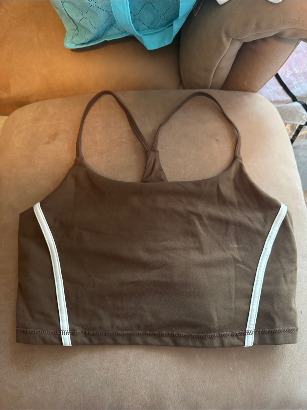 Glyder Brown Strappy Crop Bralette with White Contrast Trim